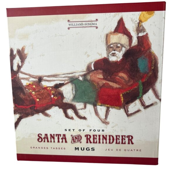Williams Sonoma Santa Reindeer Christmas Mugs Set of 4 Holiday Coffee Cups- New - Picture 4 of 10